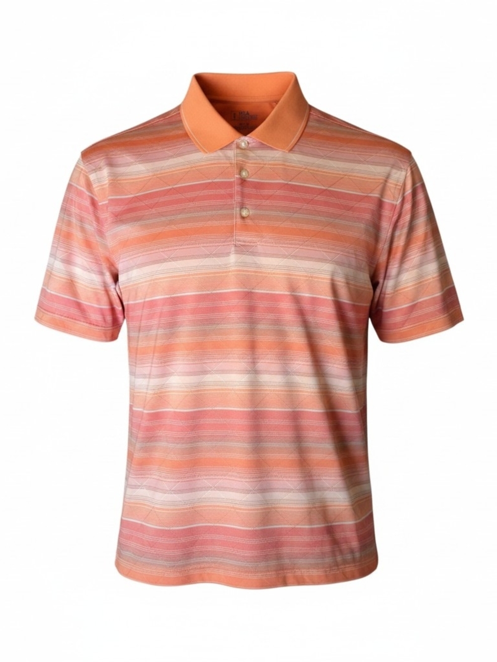 PGA Tour Polo Shirt Mens XL Orange Pink Striped Golf Performance Short Sleeve